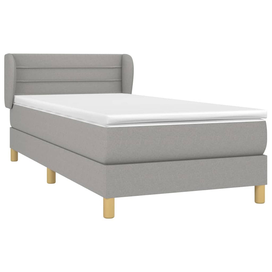 Boxspring Met Matras Stof Lichtgrijs 90 x 200 cm Horizontale strepen