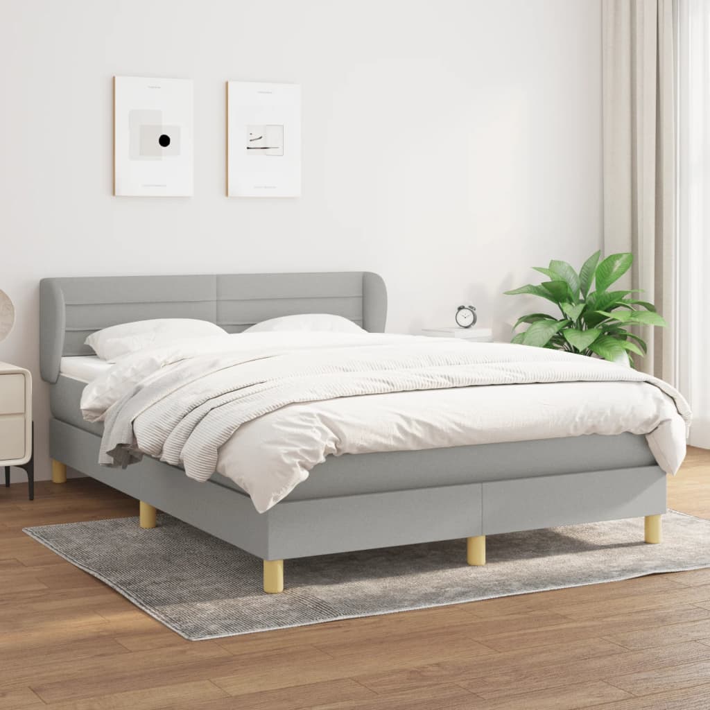 Boxspring Met Matras Stof Lichtgrijs 140 x 200 cm Horizontale strepen