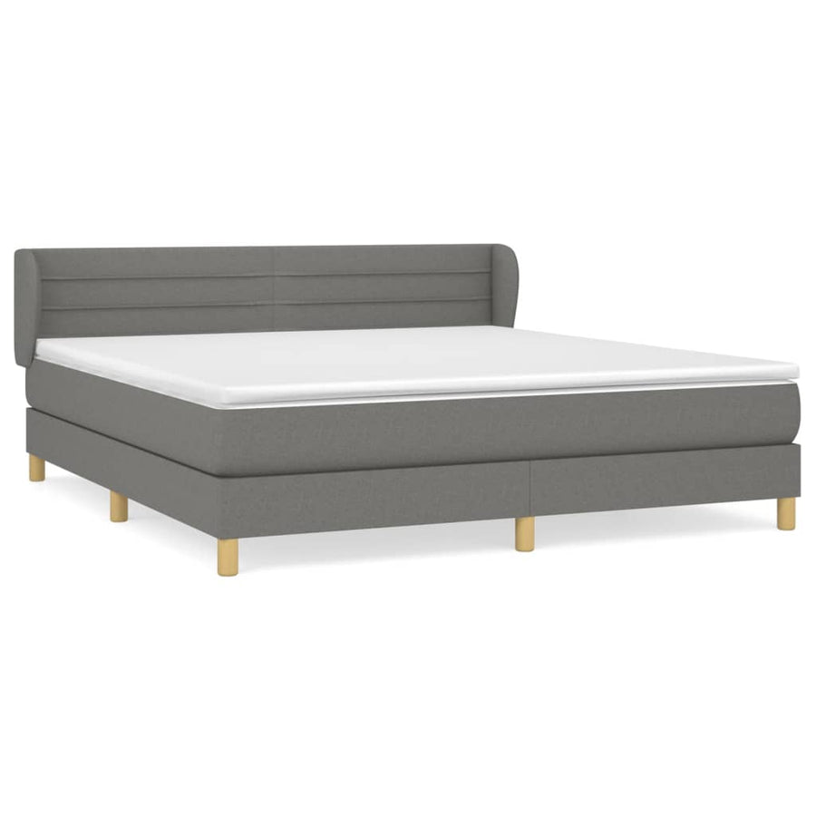 Boxspring Met Matras Stof Donkergrijs 160 x 200 cm Horizontale strepen