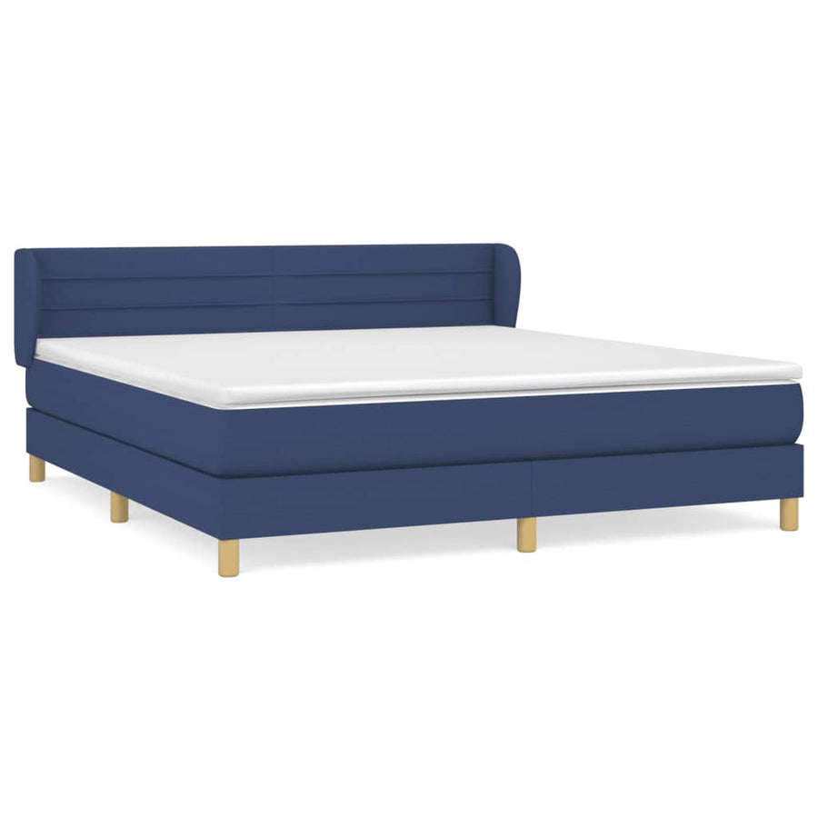 Boxspring Met Matras Stof Blauw 160 x 200 cm Horizontale strepen
