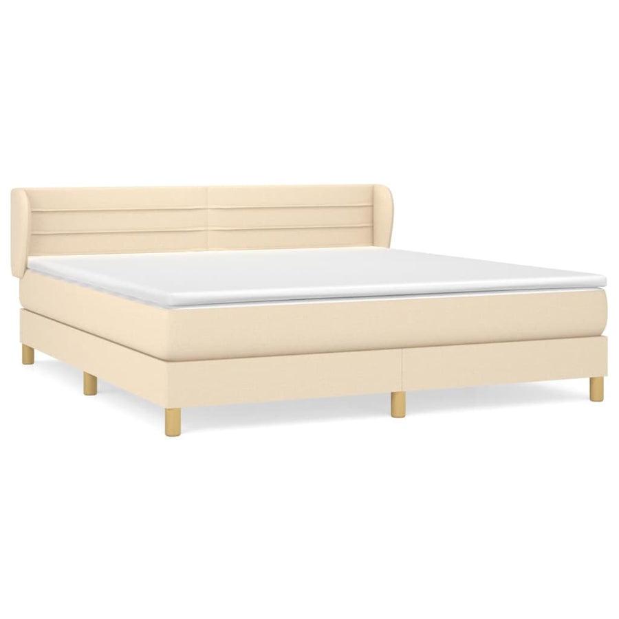Boxspring Met Matras Stof Crèmekleurig 180X200 Cm 180 x 200 cm Horizontale strepen