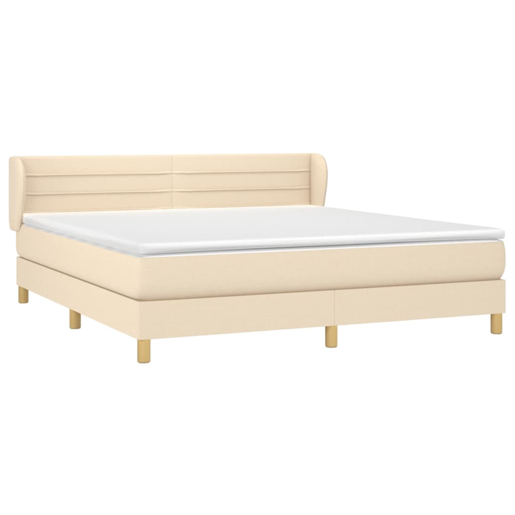 Boxspring Met Matras Stof Crèmekleurig 180X200 Cm 180 x 200 cm Horizontale strepen