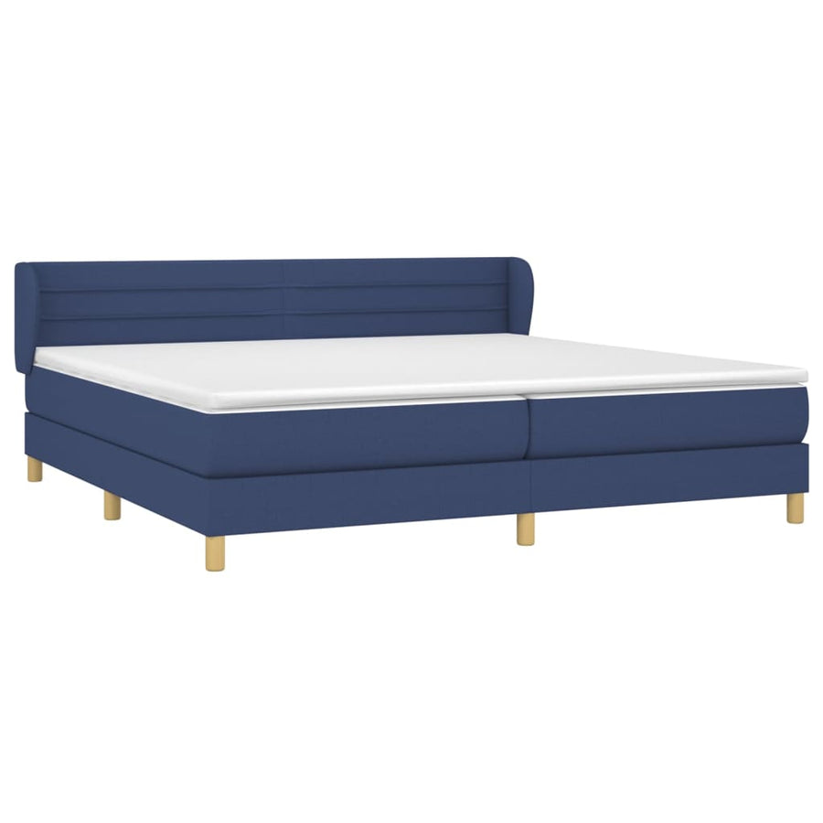 Boxspring Met Matras Stof Blauw 200 x 200 cm Horizontale strepen
