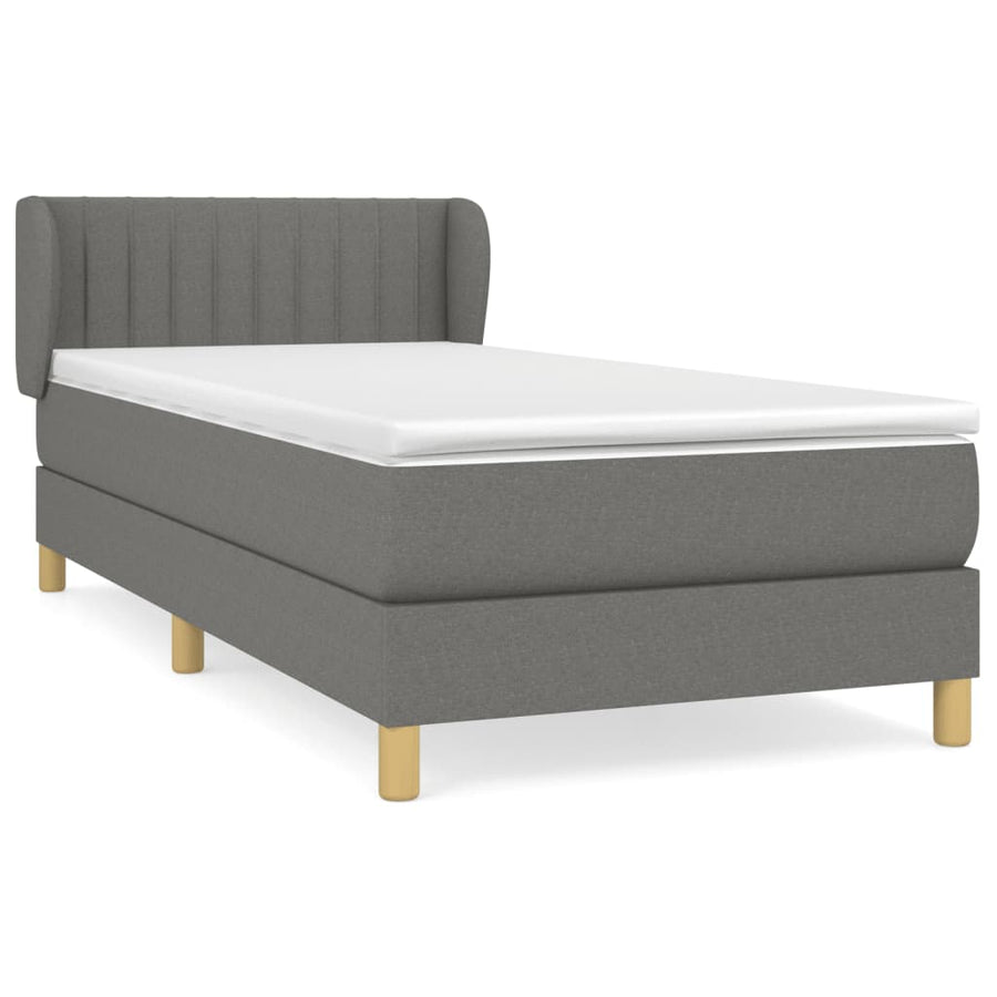 Boxspring Met Matras Stof Donkergrijs 90 x 200 cm Verticale strepen