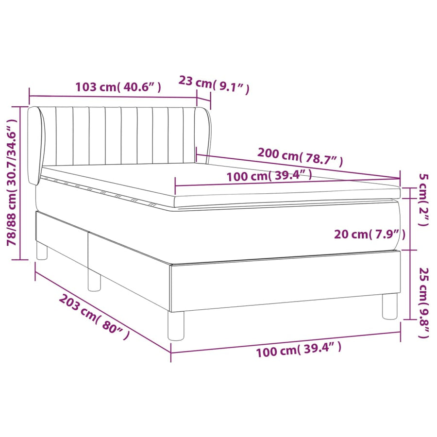 Boxspring Met Matras Stof Donkergrijs 100 x 200 cm Verticale strepen