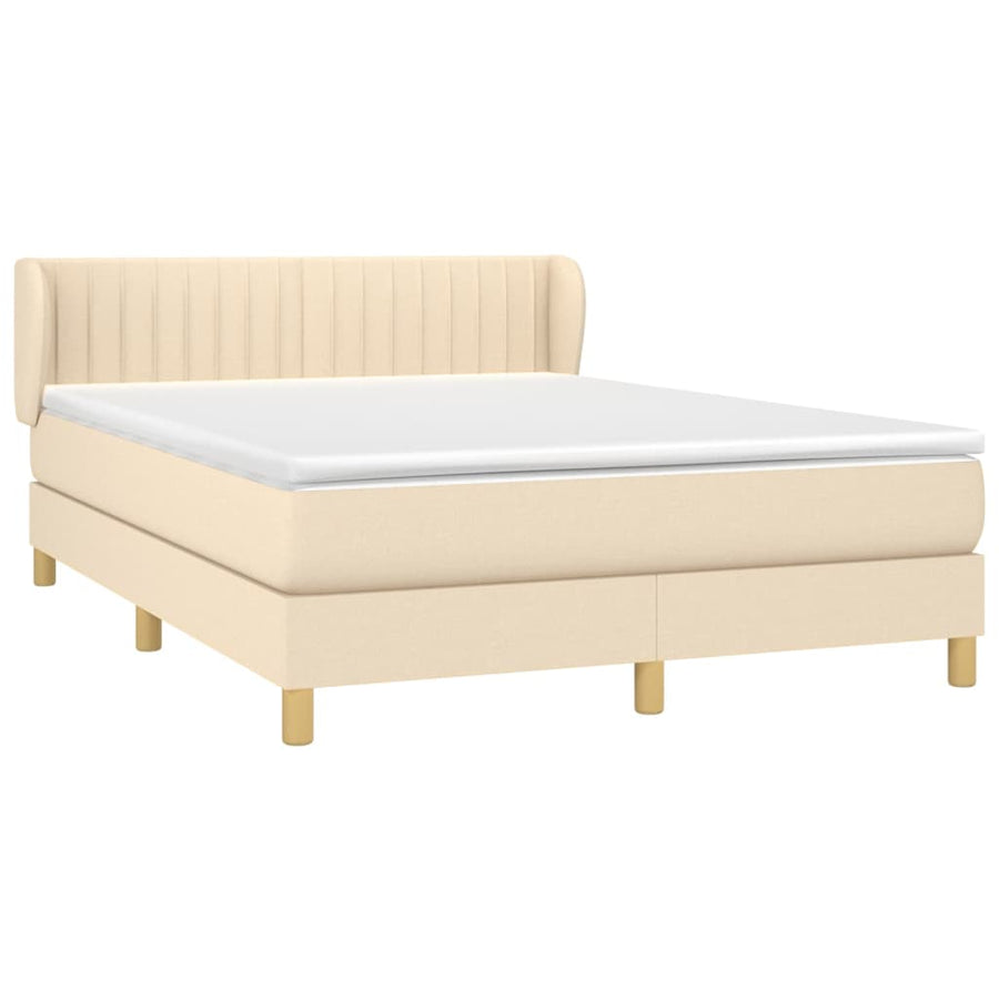 Boxspring met matras stof crèmekleurig 140x190 cm 140 x 190 cm Verticale strepen