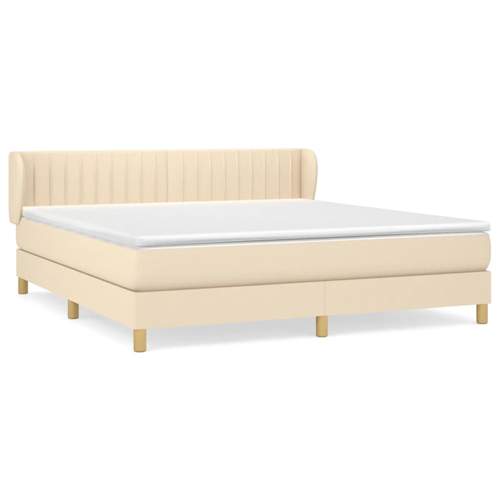 Boxspring Met Matras Stof Kleurig Crème 160 x 200 cm Verticale strepen
