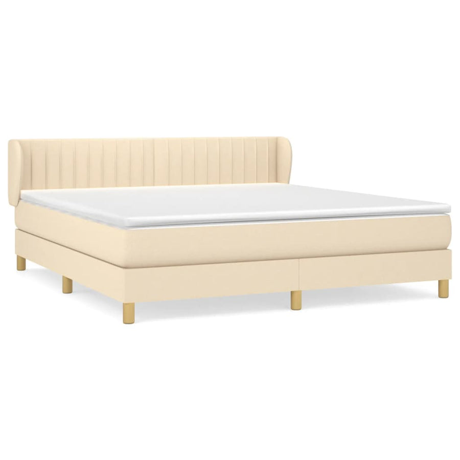 Boxspring Met Matras Stof Kleurig Crème 160 x 200 cm Verticale strepen