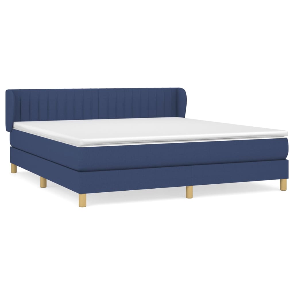 Boxspring Met Matras Stof Blauw 160 x 200 cm Verticale strepen