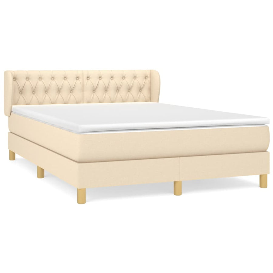 Boxspring met matras stof crèmekleurig 140x190 cm 140 x 190 cm Getuft ontwerp