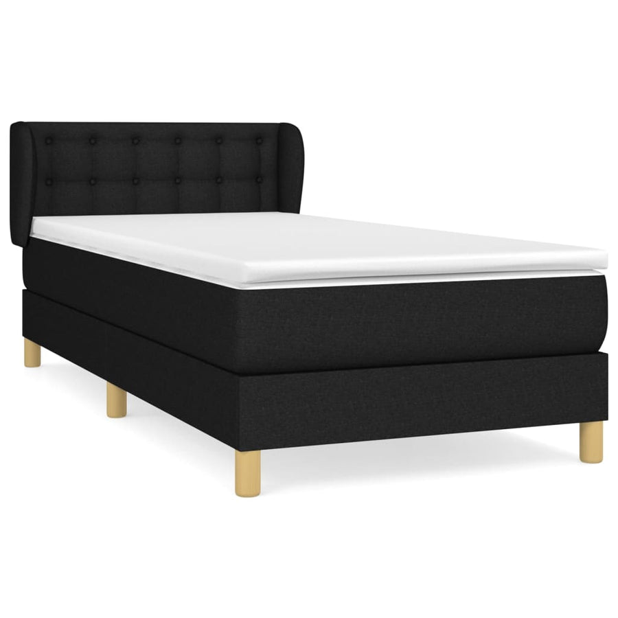 Boxspring Met Matras Stof Zwart 90 x 200 cm Knopen