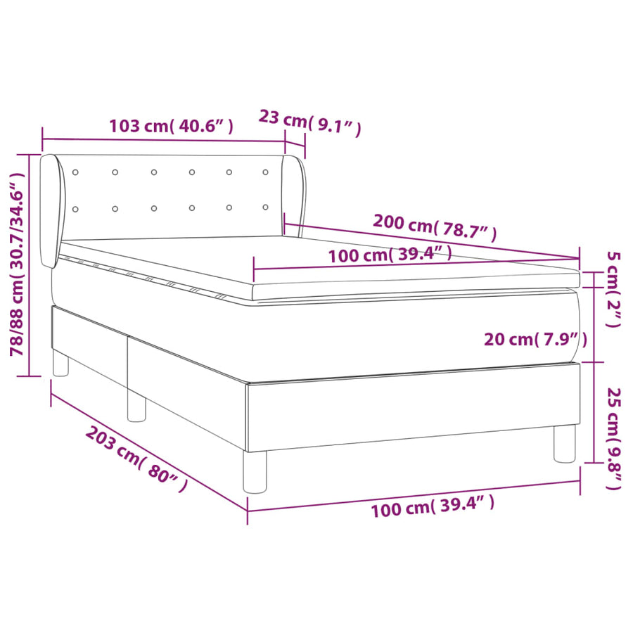 Boxspring Met Matras Stof Donkerbruin 100 x 200 cm Knopen