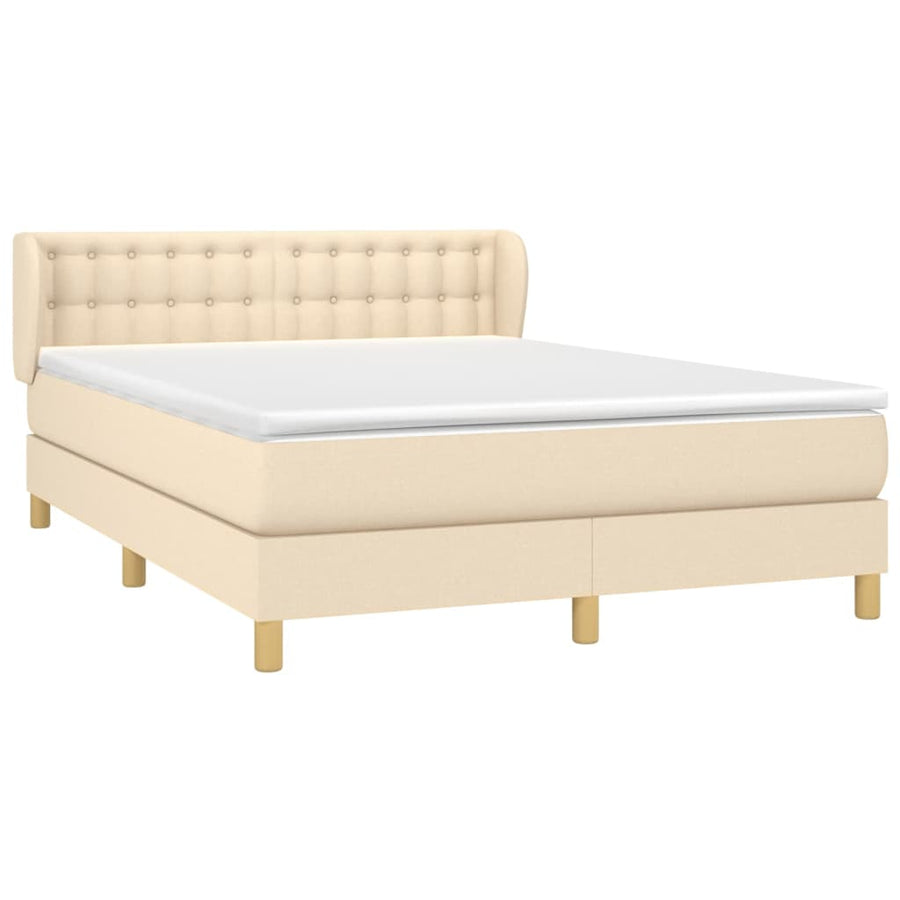 Boxspring Met Matras Stof Kleurig Crème 140 x 200 cm Knopen