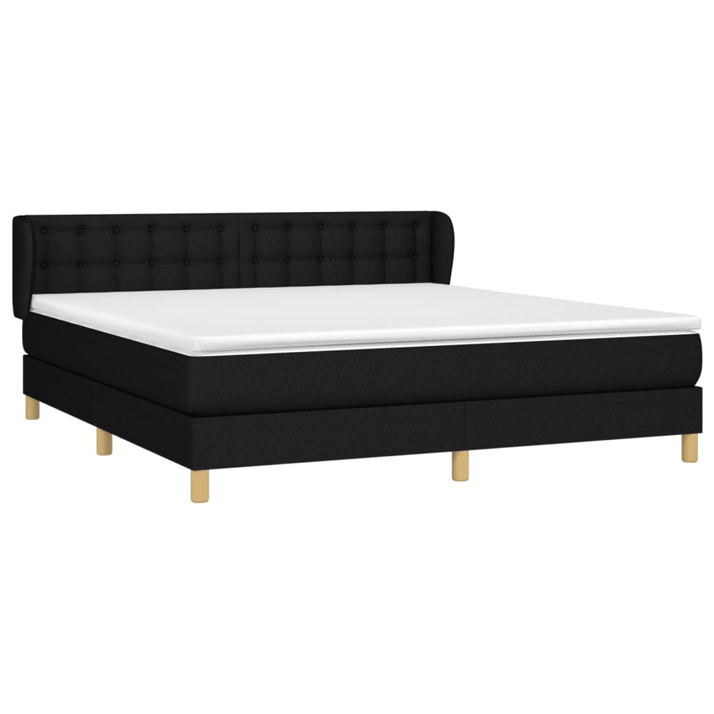 Boxspring Met Matras Stof Zwart 160 x 200 cm Knopen
