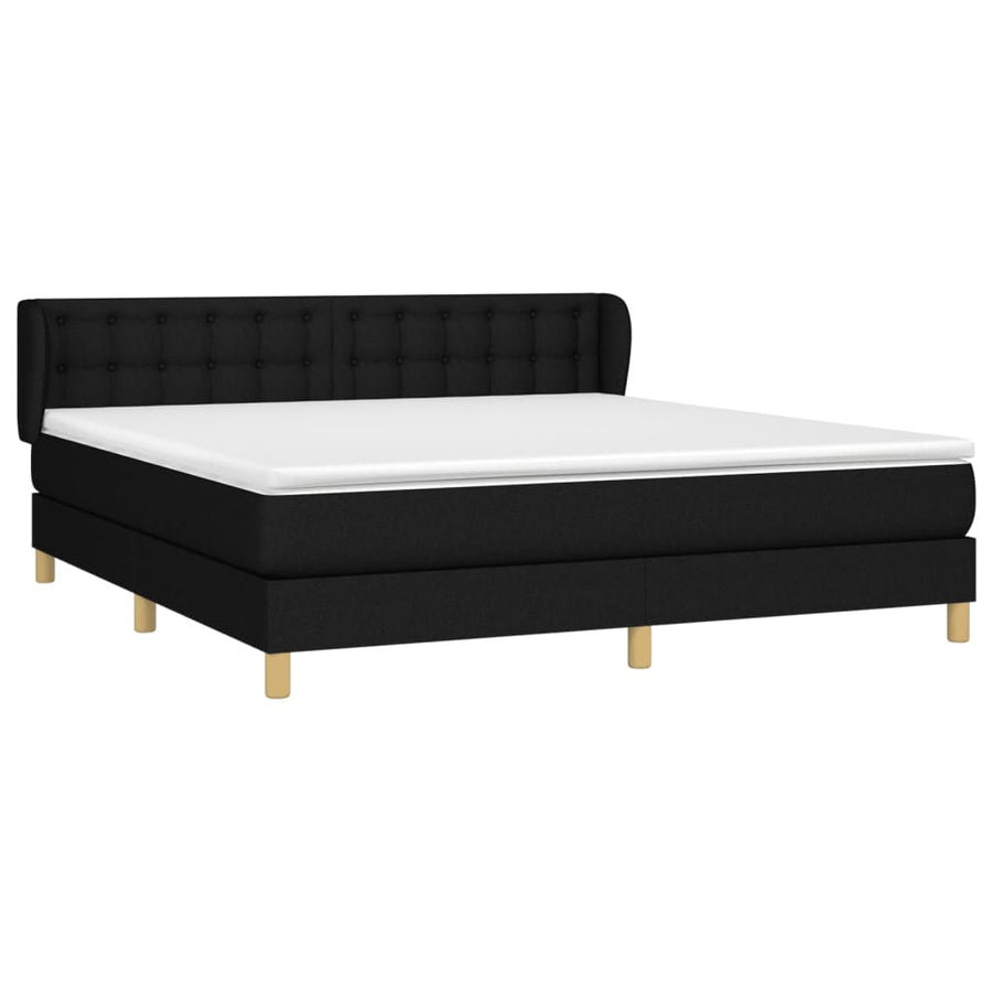 Boxspring Met Matras Stof Zwart 160 x 200 cm Knopen