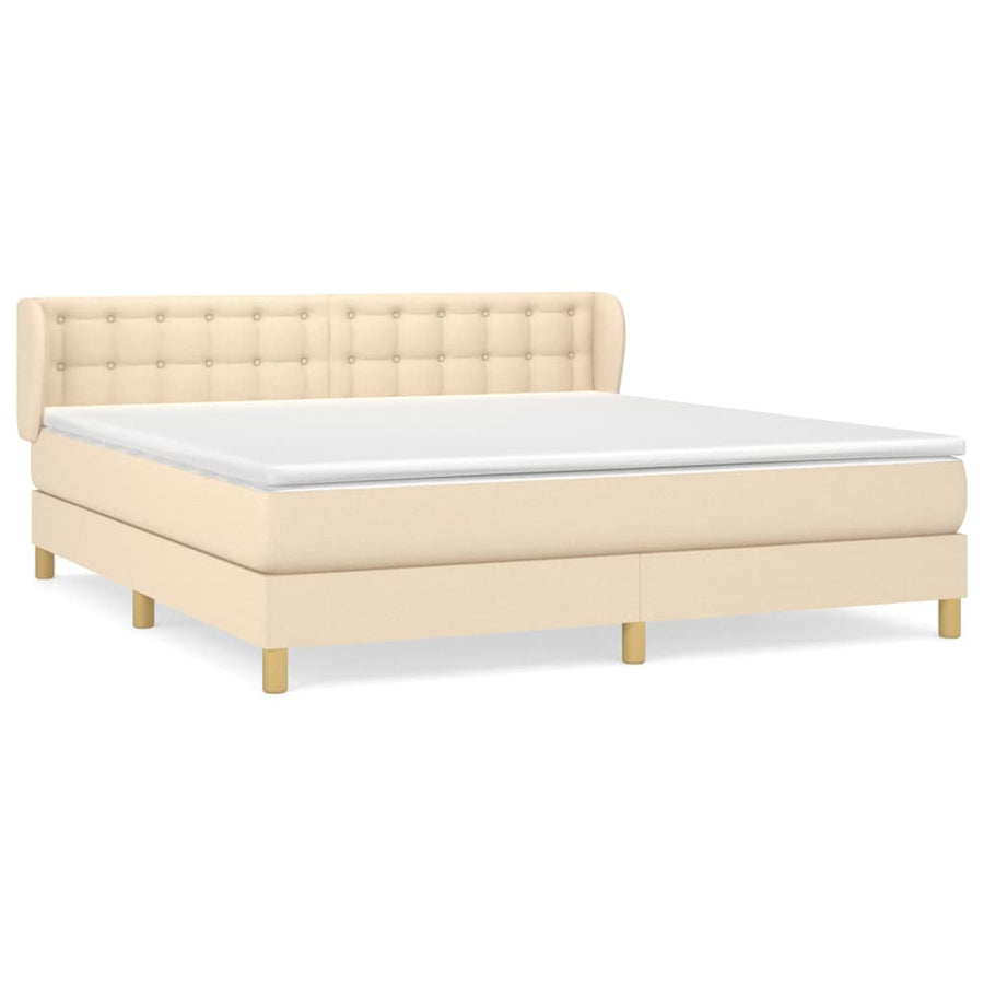 Boxspring Met Matras Stof Kleurig Crème 160 x 200 cm Knopen