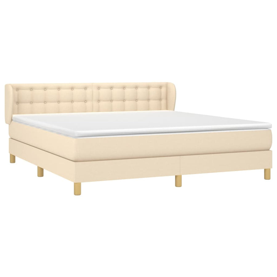 Boxspring Met Matras Stof Kleurig Crème 160 x 200 cm Knopen