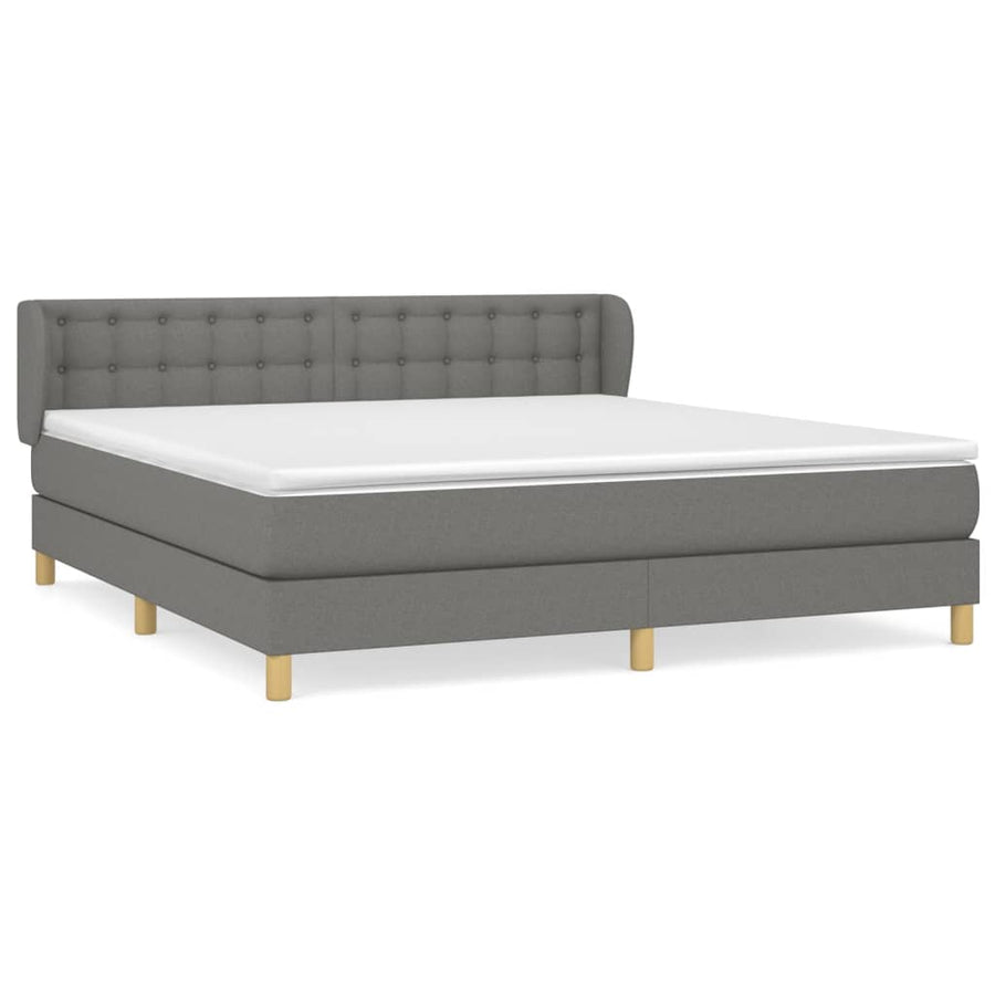 Boxspring Met Matras Stof Donkergrijs 180X200 Cm Donkergrijs 180 x 200 cm Knopen