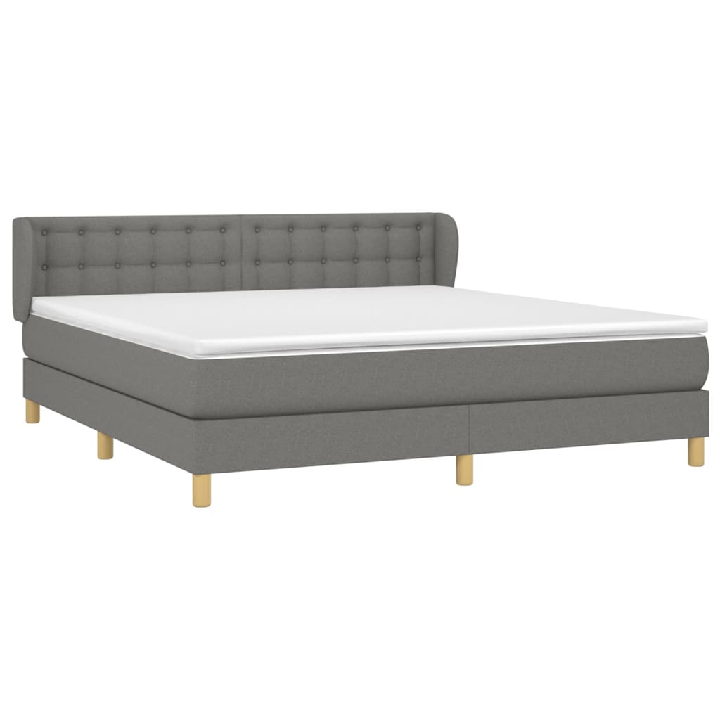 Boxspring Met Matras Stof Donkergrijs 180X200 Cm Donkergrijs 180 x 200 cm Knopen
