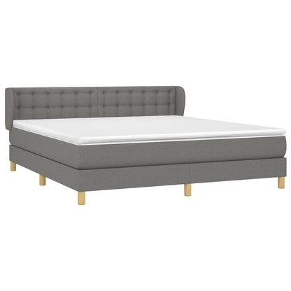Boxspring Met Matras Stof Donkergrijs 180X200 Cm Donkergrijs 180 x 200 cm Knopen
