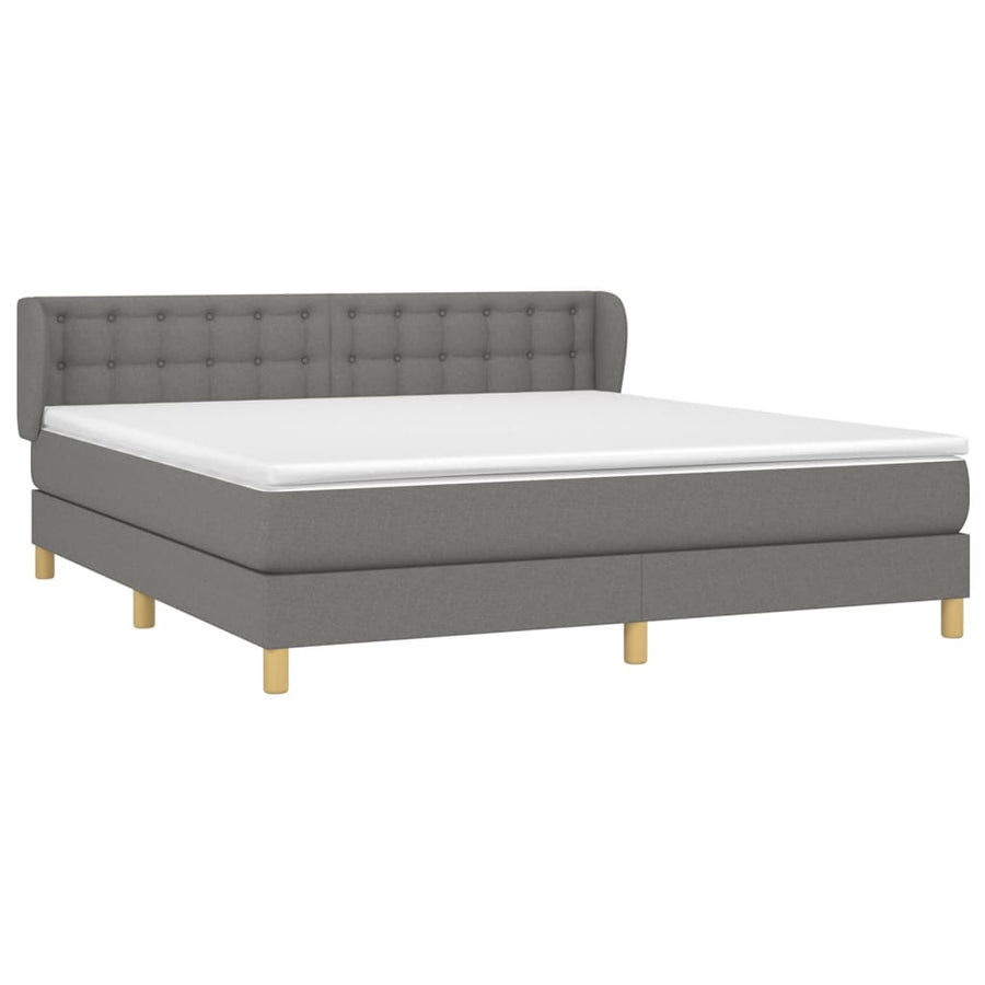 Boxspring Met Matras Stof Donkergrijs 180X200 Cm Donkergrijs 180 x 200 cm Knopen
