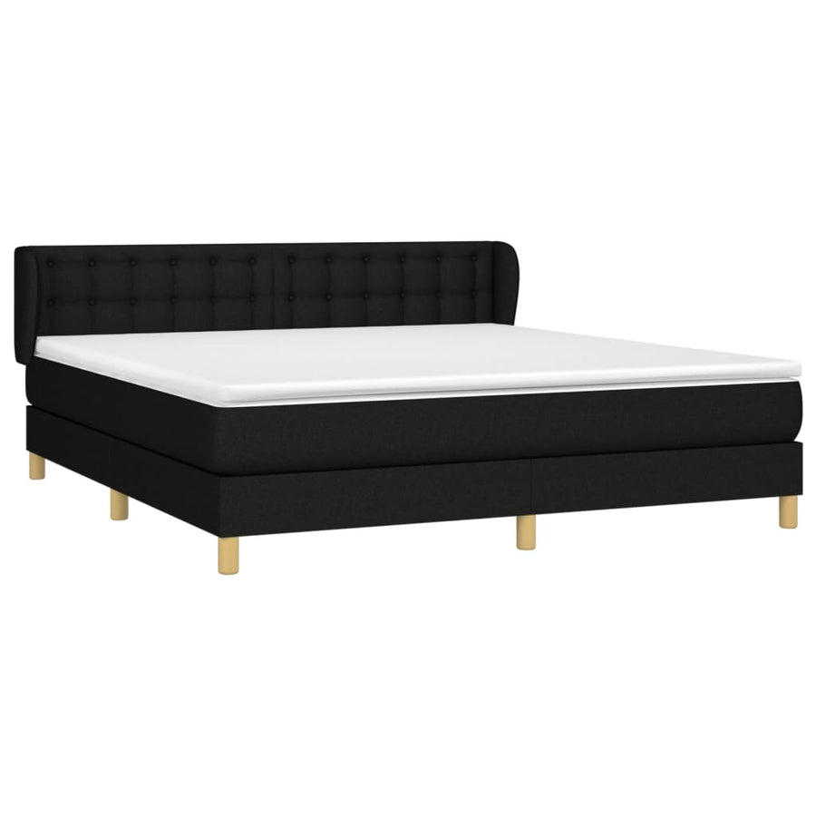 Boxspring Met Matras Stof Zwart 180 x 200 cm Knopen