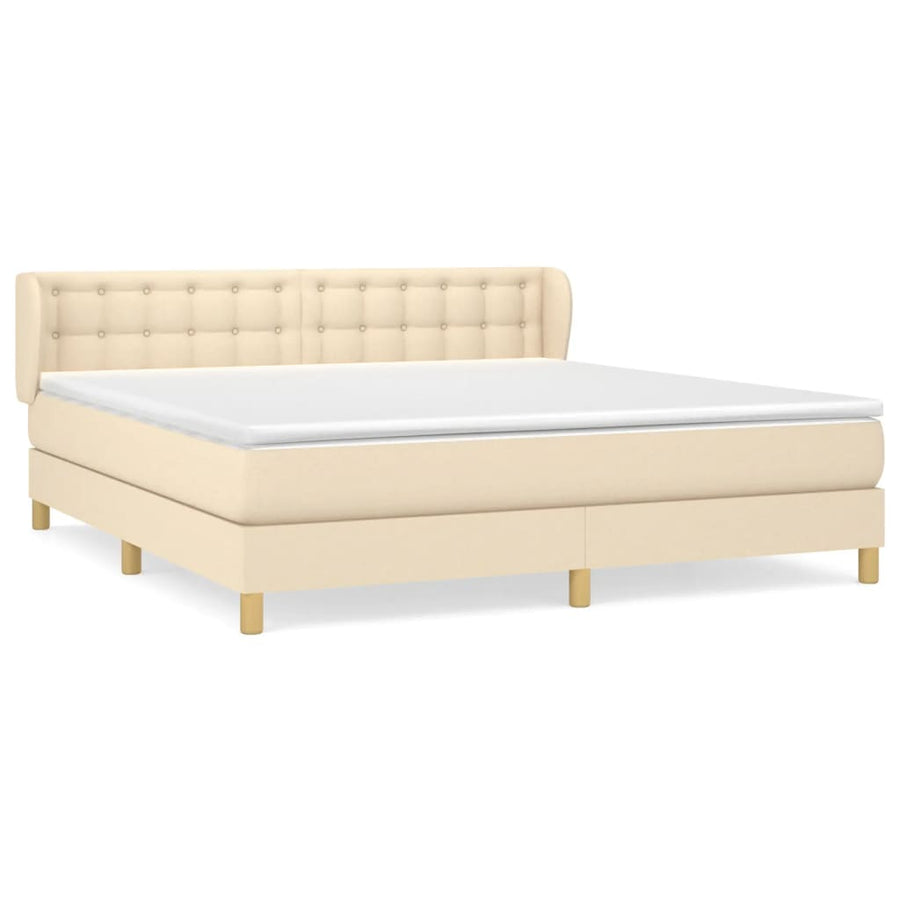 Boxspring Met Matras Stof Crèmekleurig 180X200 Cm 180 x 200 cm Knopen