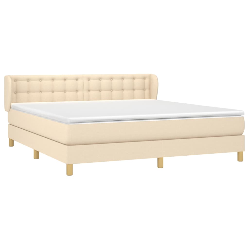 Boxspring Met Matras Stof Crèmekleurig 180X200 Cm 180 x 200 cm Knopen