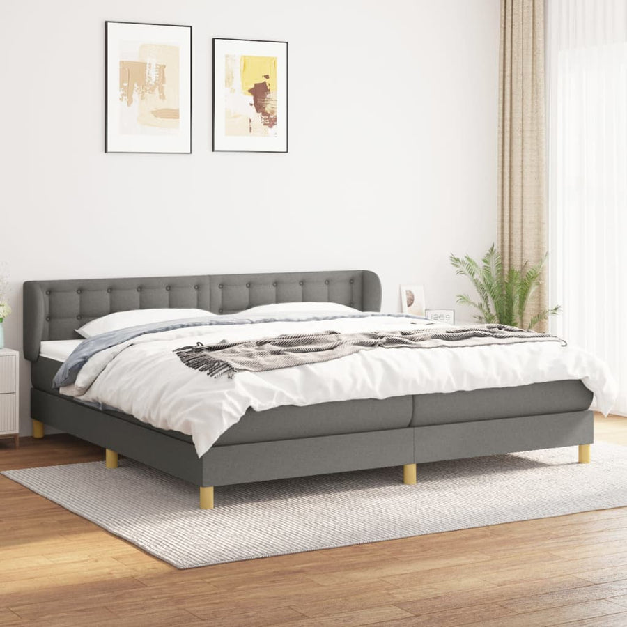 Boxspring Met Matras Stof Donkergrijs 200 x 200 cm Knopen