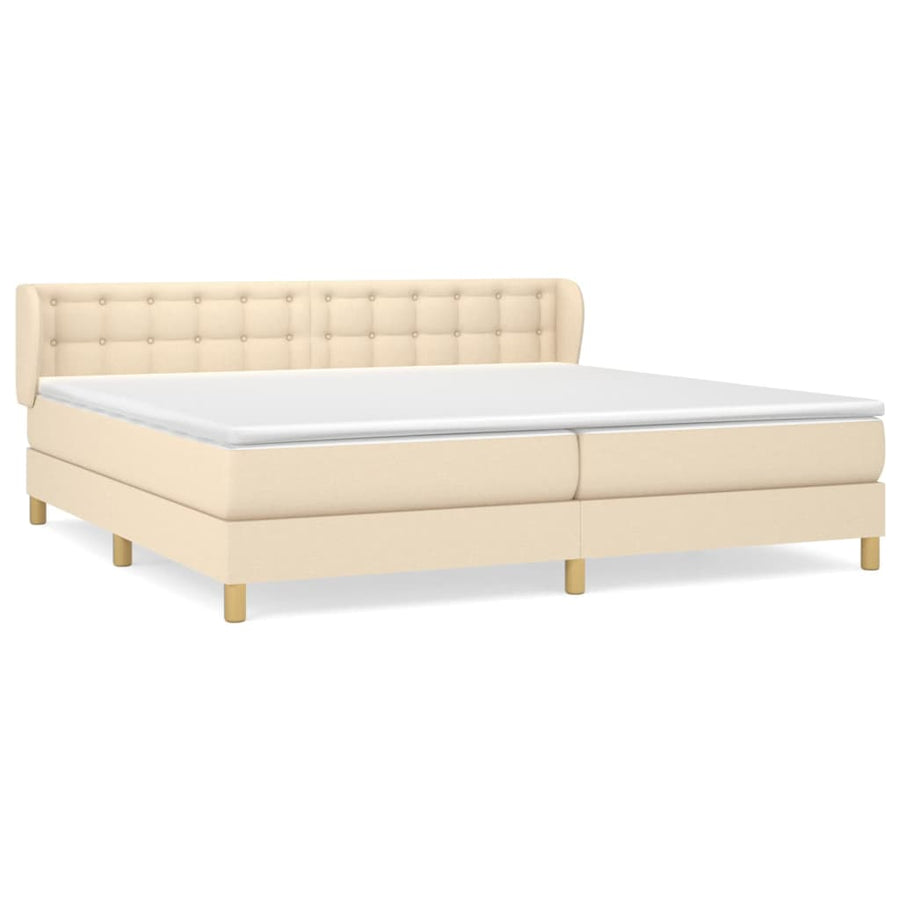 Boxspring met matras stof crèmekleurig 200x200 cm 200 x 200 cm Crème
