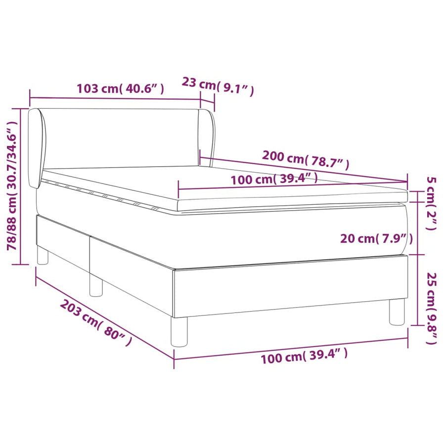 Boxspring Met Matras Kunstleer Kleurig Cappuccino 100 x 200 cm Effen ontwerp