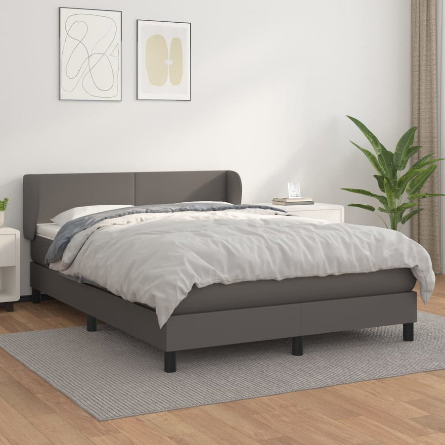 Boxspring Met Matras Kunstleer Grijs 140 x 200 cm Effen ontwerp