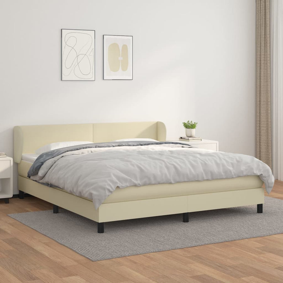 Boxspring Met Matras Kunstleer Crèmekleurig 160X200 Cm 160 x 200 cm