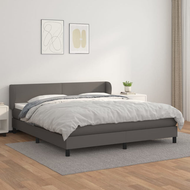 Boxspring Met Matras Kunstleer Grijs 160 x 200 cm Effen ontwerp