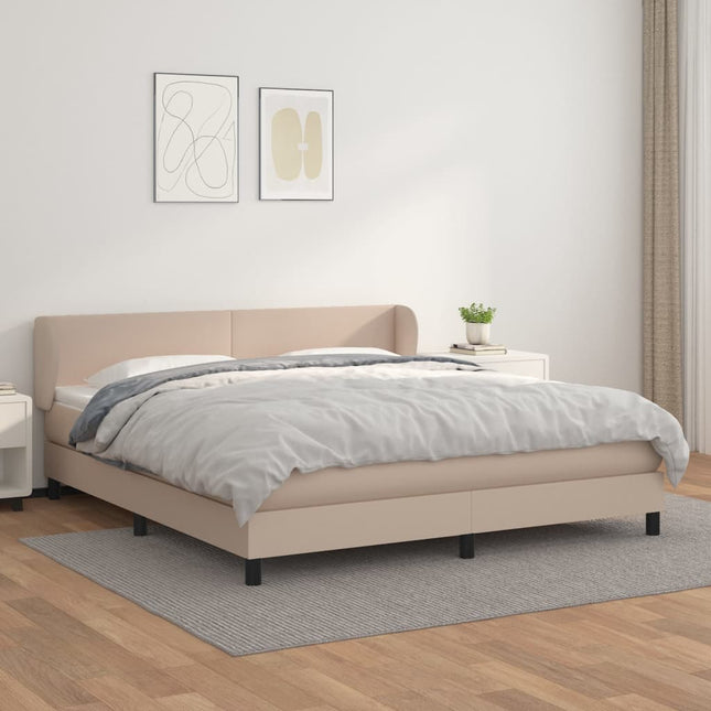 Boxspring Met Matras Kunstleer Kleurig Cappuccino 160 x 200 cm Effen ontwerp