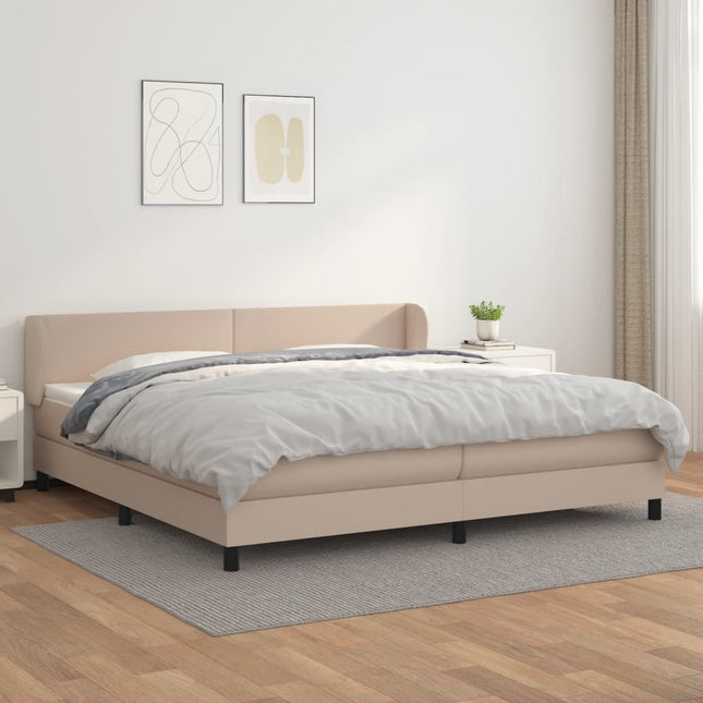 Boxspring met matras kunstleer cappuccinokleurig 200x200 cm 200 x 200 cm Effen ontwerp