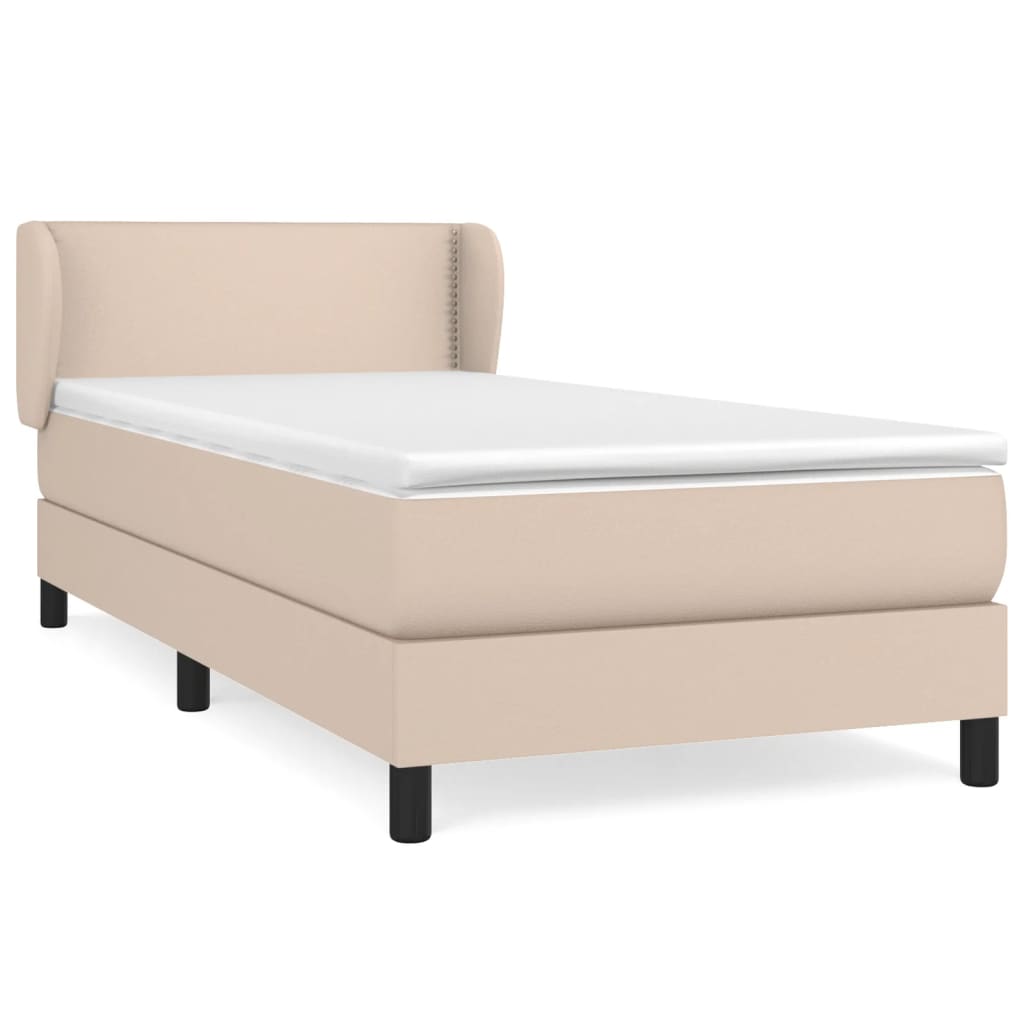 Boxspring met matras kunstleer cappuccinokleurig 80x200 cm 80 x 200 cm Effen met spijkers
