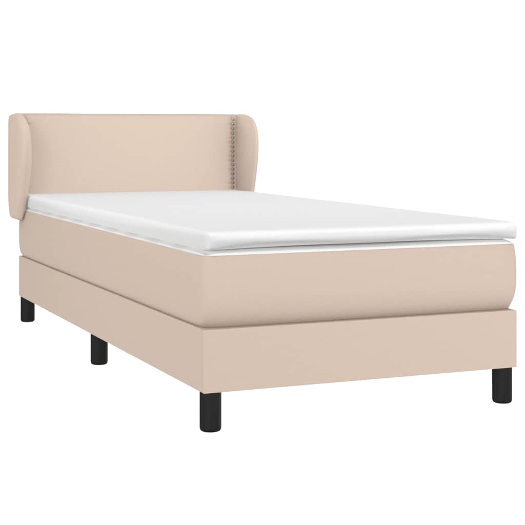 Boxspring met matras kunstleer cappuccinokleurig 80x200 cm 80 x 200 cm Effen met spijkers