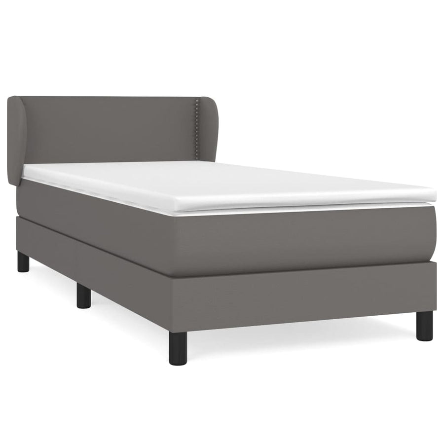 Boxspring Met Matras Kunstleer Grijs 100 x 200 cm Effen met spijkers
