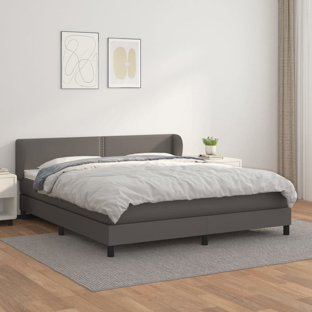 Boxspring Met Matras Kunstleer Grijs 160 x 200 cm Effen met spijkers