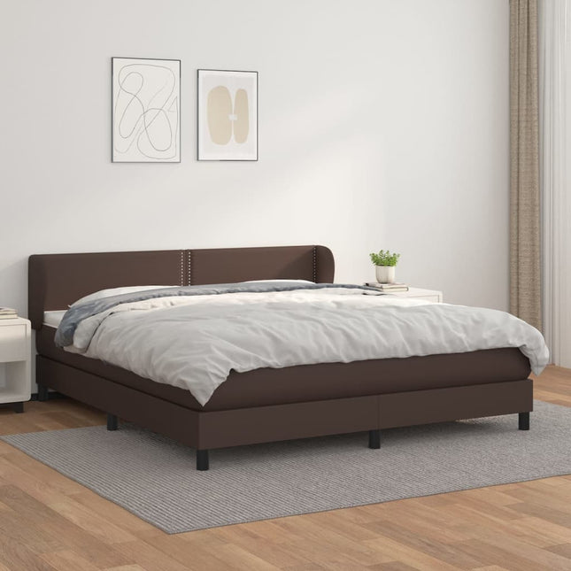 Boxspring Met Matras Kunstleer Bruin 180 x 200 cm Effen met spijkers