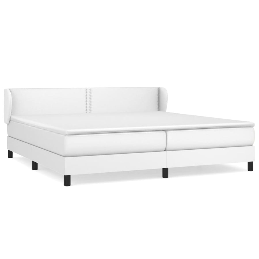 Boxspring Met Matras Kunstleer Wit 200 x 200 cm Effen met spijkers