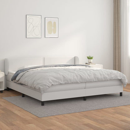 Boxspring Met Matras Kunstleer Wit 200 x 200 cm Effen met spijkers