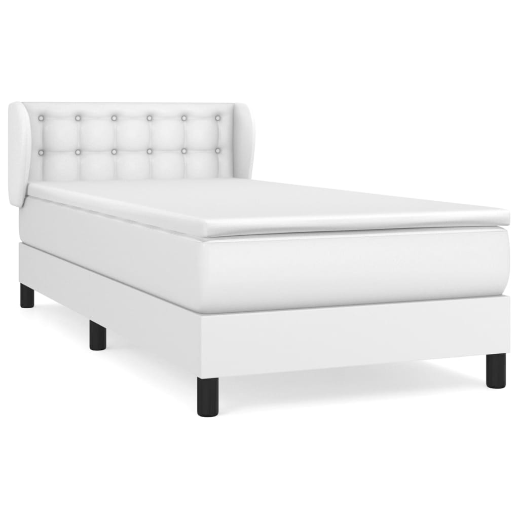 Boxspring Met Matras Kunstleer Wit 90 x 190 cm Knopen