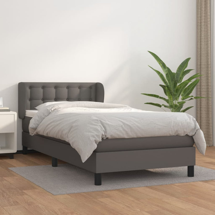 Boxspring Met Matras Kunstleer Grijs 90 x 190 cm Knopen