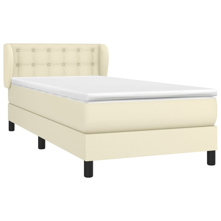 Boxspring Met Matras Kunstleer Kleurig Crème 90 x 200 cm Knopen