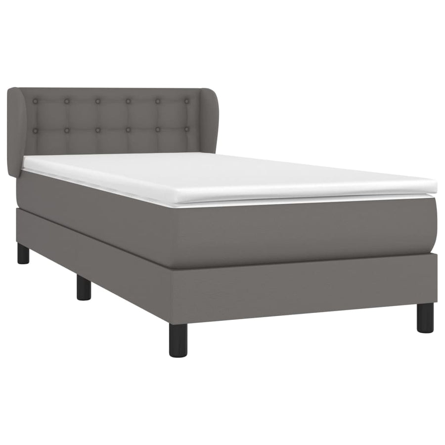 Boxspring Met Matras Kunstleer Grijs 90 x 200 cm Knopen