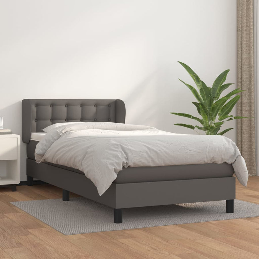 Boxspring Met Matras Kunstleer Grijs 90 x 200 cm Knopen
