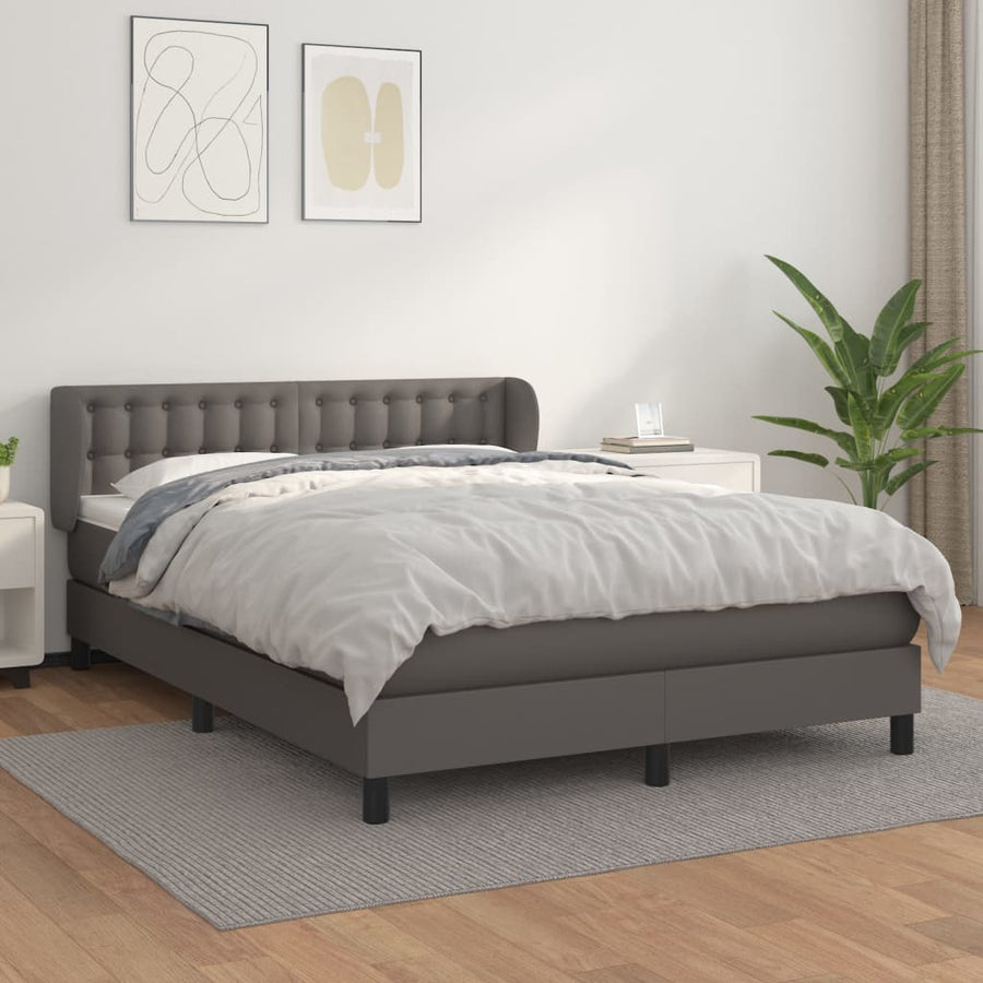 Boxspring Met Matras Kunstleer Grijs 140 x 190 cm Knopen