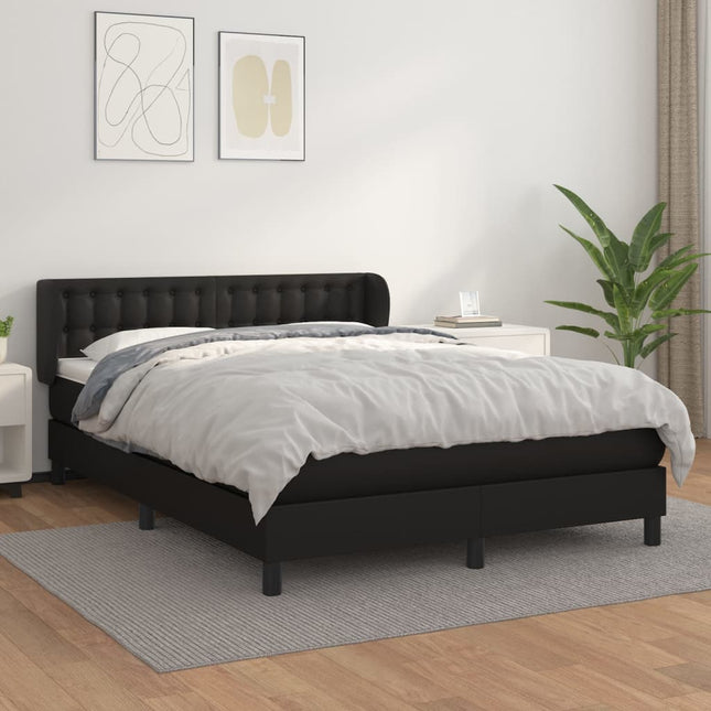 Boxspring Met Matras Kunstleer Zwart 140 x 200 cm Knopen